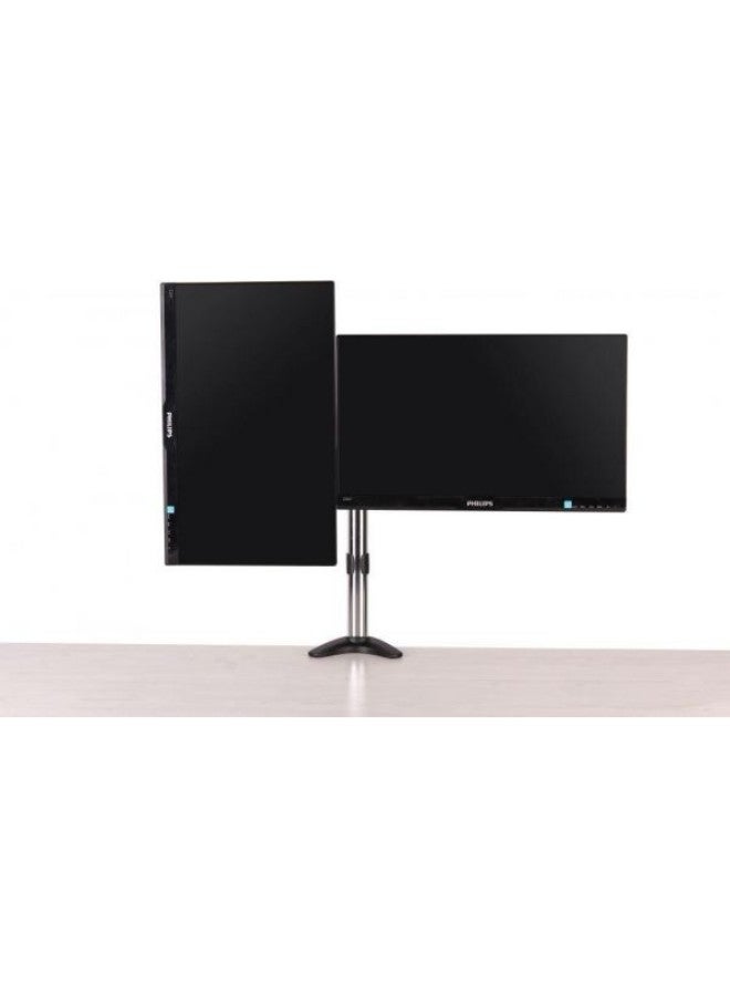 Dual Arm Fully Adjustable Desk Mount Stand Silver/Black - Image 2