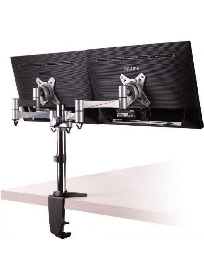 Dual Monitor Adjustable Desk Mount / Silver/Black
