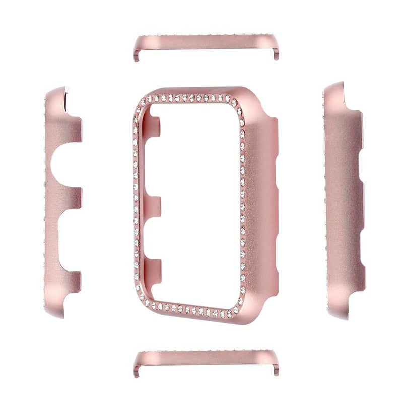 Rhinestone Aluminum Alloy Smart Watch Protective Case For Apple Watch 1/2/3 Rose Gold - Image 4