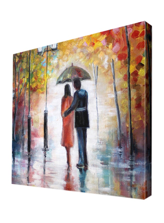 ديكالاك لوحة فنية برسمة تمثل زوجين تحت المطر متعدد الألوان 10X10X2.5سم