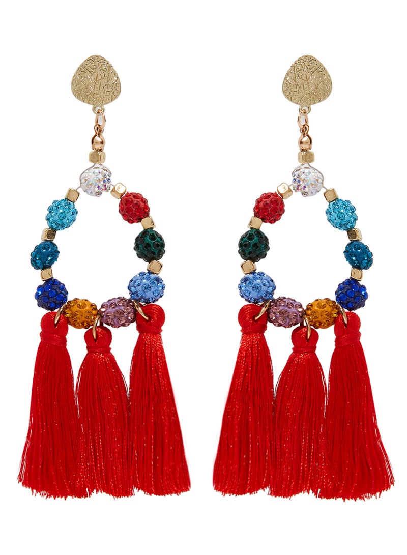 YUEJIN Beads And Trio Tassel Earrings  - Image 1
