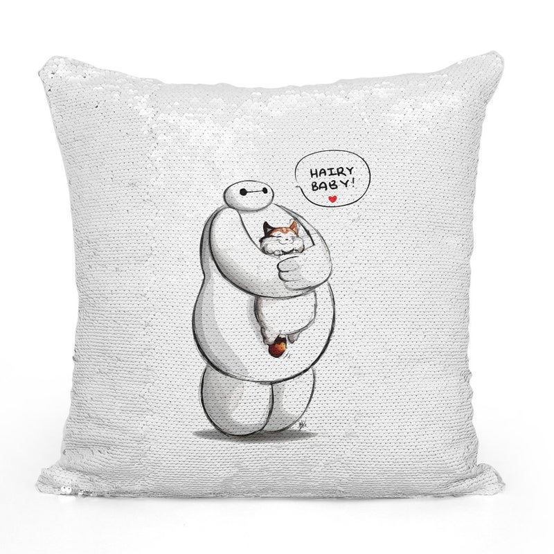 Generic Hairy Baby Fox Sequin Throw Pillow With Stuffing Grey/White 16x16inch  - Image 2