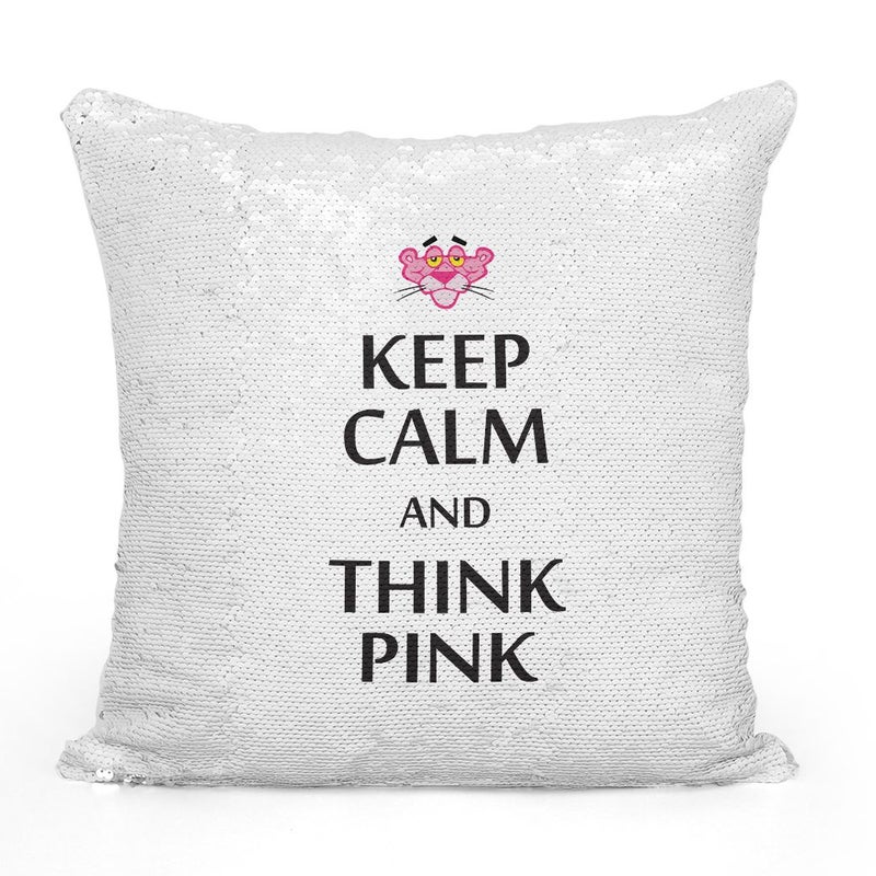 Keep Calm Pink Panther Sequin Throw Pillow With Stuffing Multicolour 16x16inch - Image 2