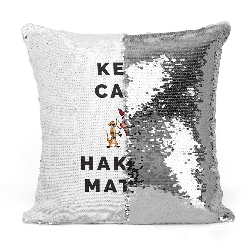 Keep Calm Lion King Sequin Throw Pillow With Stuffing Multicolour 16x16inch - Image 3