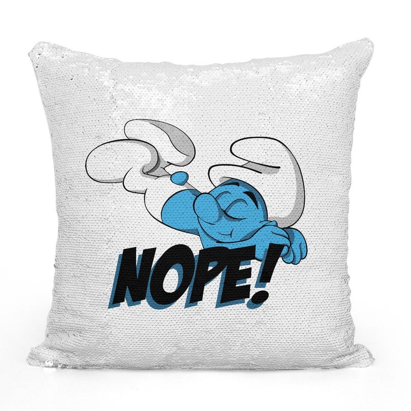 Lazy Smurf Nope Cartoon Sequin Throw Pillow With Stuffing Multicolour 16x16inch - Image 2