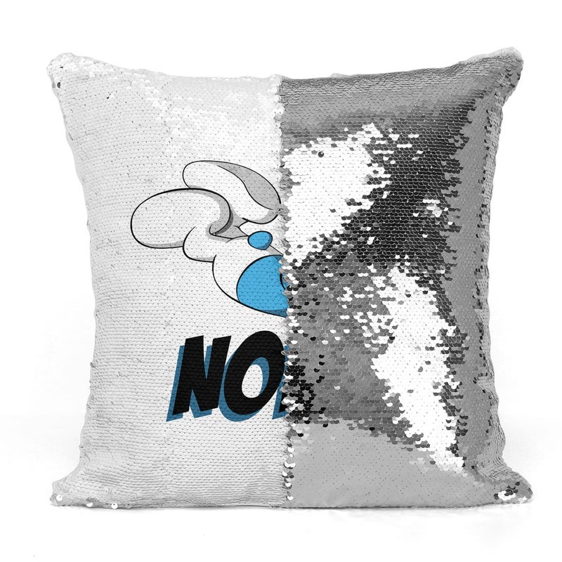 Lazy Smurf Nope Cartoon Sequin Throw Pillow With Stuffing Multicolour 16x16inch - Image 3