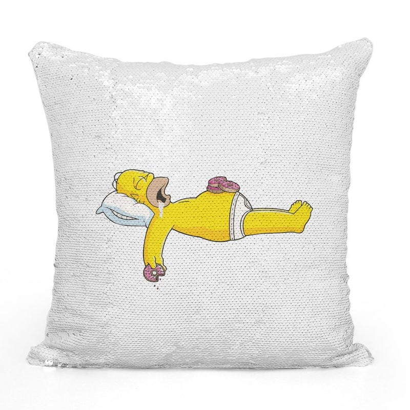 Lazy Donut Homer Simpsons Sequin Throw Pillow With Stuffing Multicolour 16x16inch - Image 2