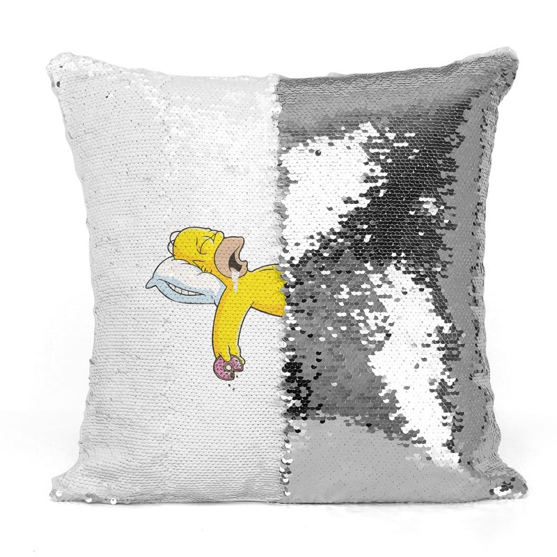 Lazy Donut Homer Simpsons Sequin Throw Pillow With Stuffing Multicolour 16x16inch - Image 3