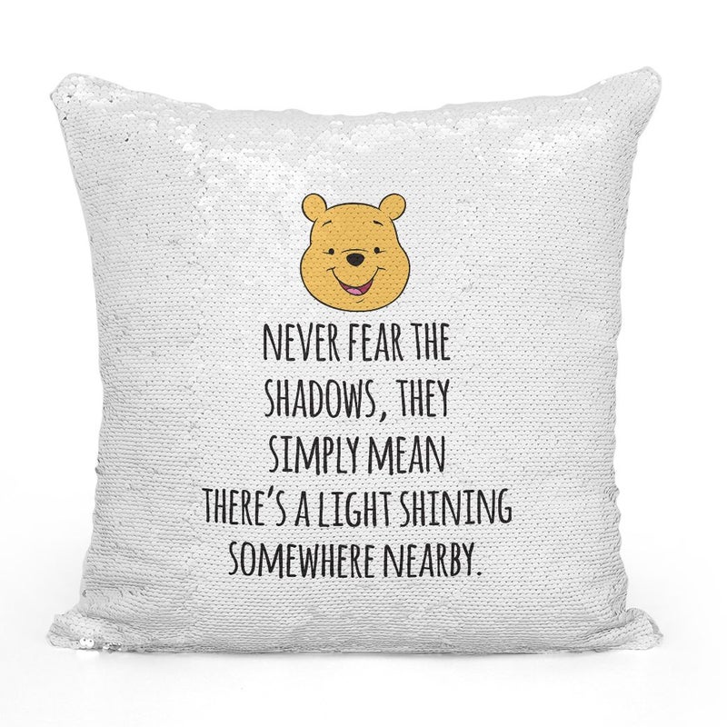 Pooh Cartoon Motivation Quote Sequin Throw Pillow With Stuffing Multicolour 16x16inch - Image 2