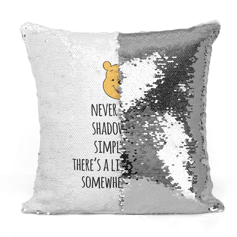 Pooh Cartoon Motivation Quote Sequin Throw Pillow With Stuffing Multicolour 16x16inch - Image 3