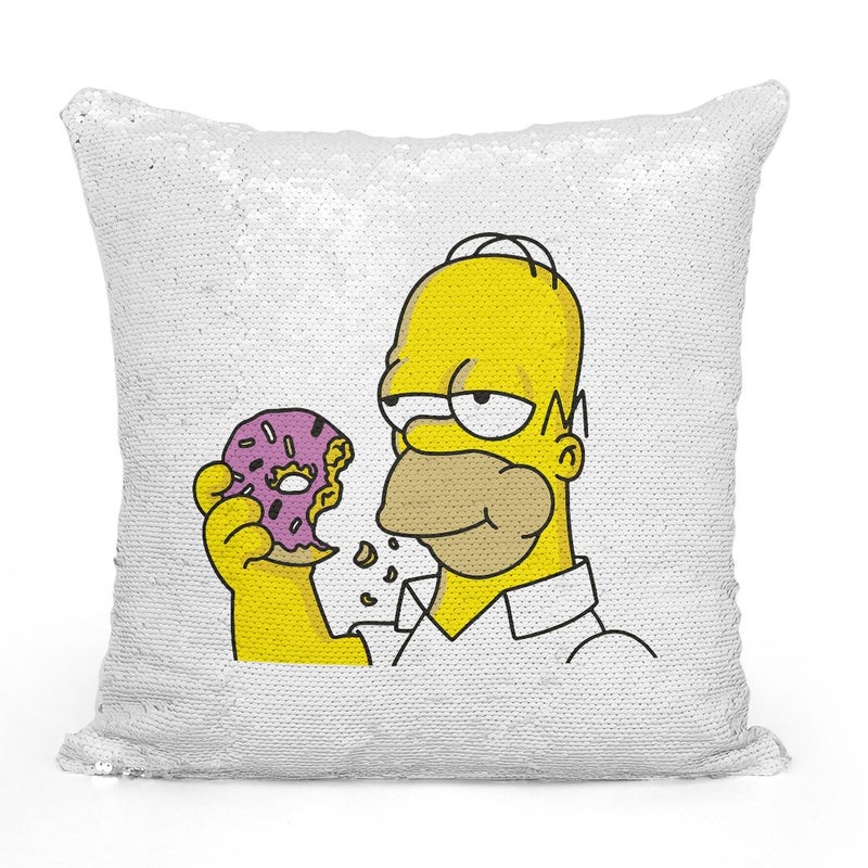 Donut Homer Simpson Sequin Throw Pillow With Stuffing Multicolour 16x16inch - Image 2