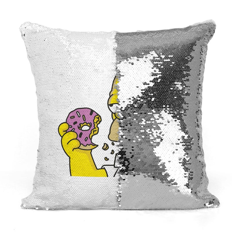 Donut Homer Simpson Sequin Throw Pillow With Stuffing Multicolour 16x16inch - Image 3