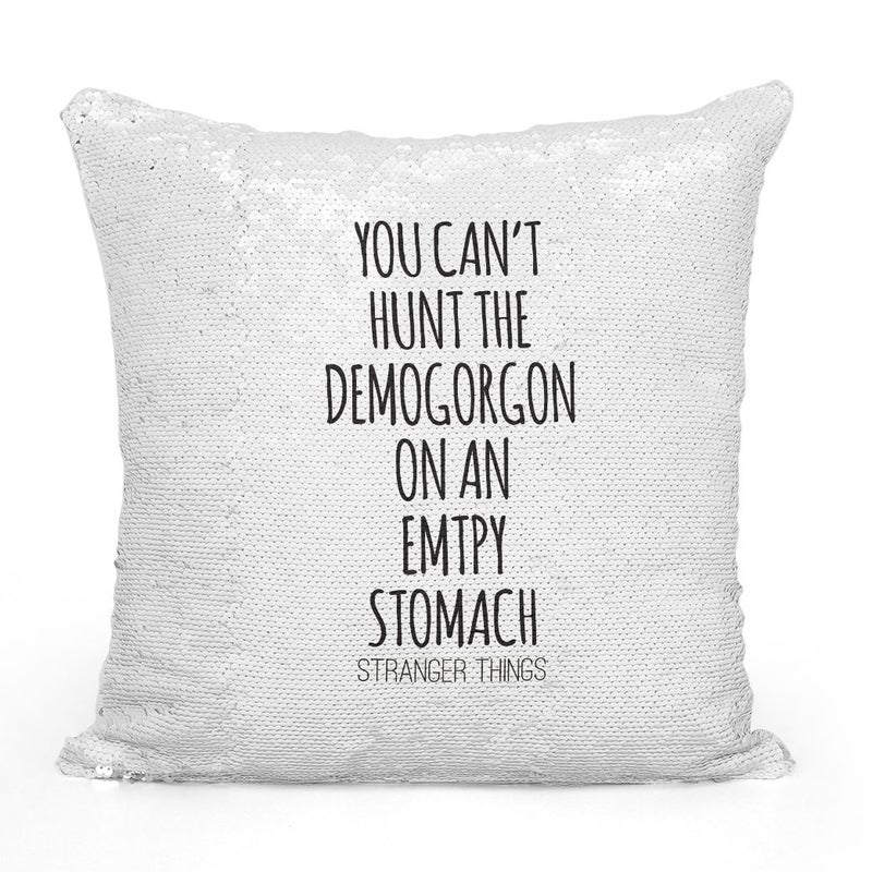 Demogorgon Quote Sequin Throw Pillow With Stuffing Grey/White 16x16inch