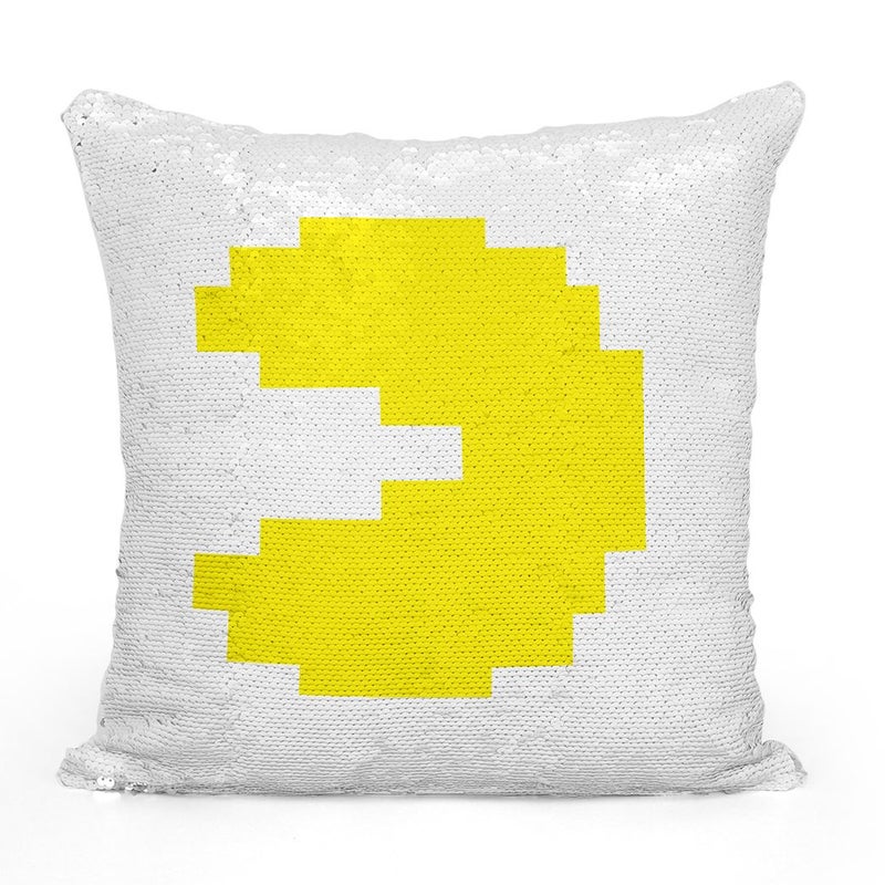 Pacman Yellow Pixel Sequin Throw Pillow With Stuffing Multicolour 16x16inch