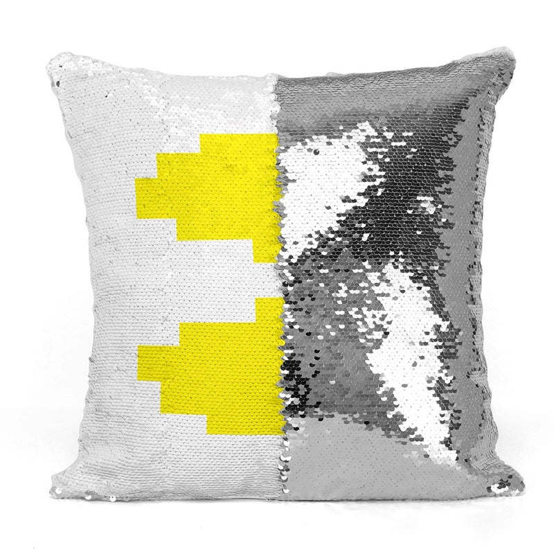 Pacman Yellow Pixel Sequin Throw Pillow With Stuffing Multicolour 16x16inch