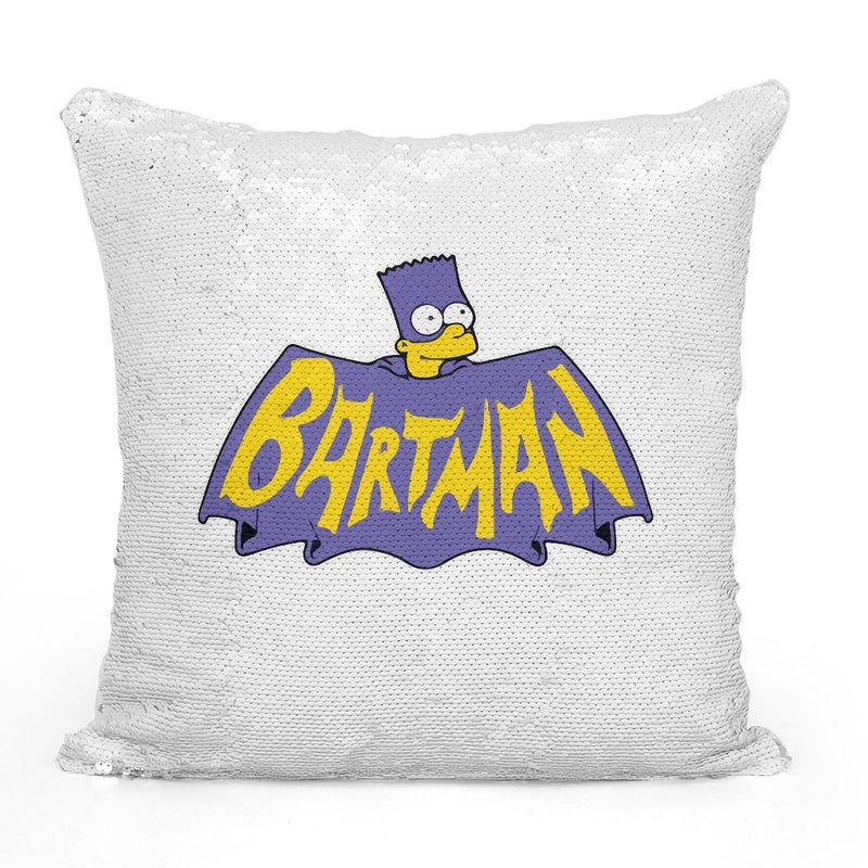 وسادة زينة مزودة بحشوة ومطرزة بالترتر بطبعة شخصية بارت سيمبسون وكلمة "Bartman" متعدد الألوان 16x16بوصة - Image 2