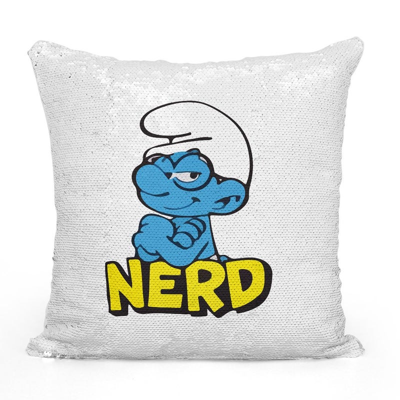 Smurf Nerd Cute Sequin Throw Pillow With Stuffing Multicolour 16x16inch