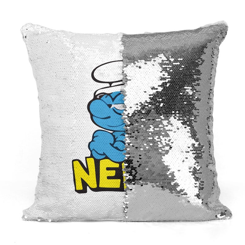 Smurf Nerd Cute Sequin Throw Pillow With Stuffing Multicolour 16x16inch