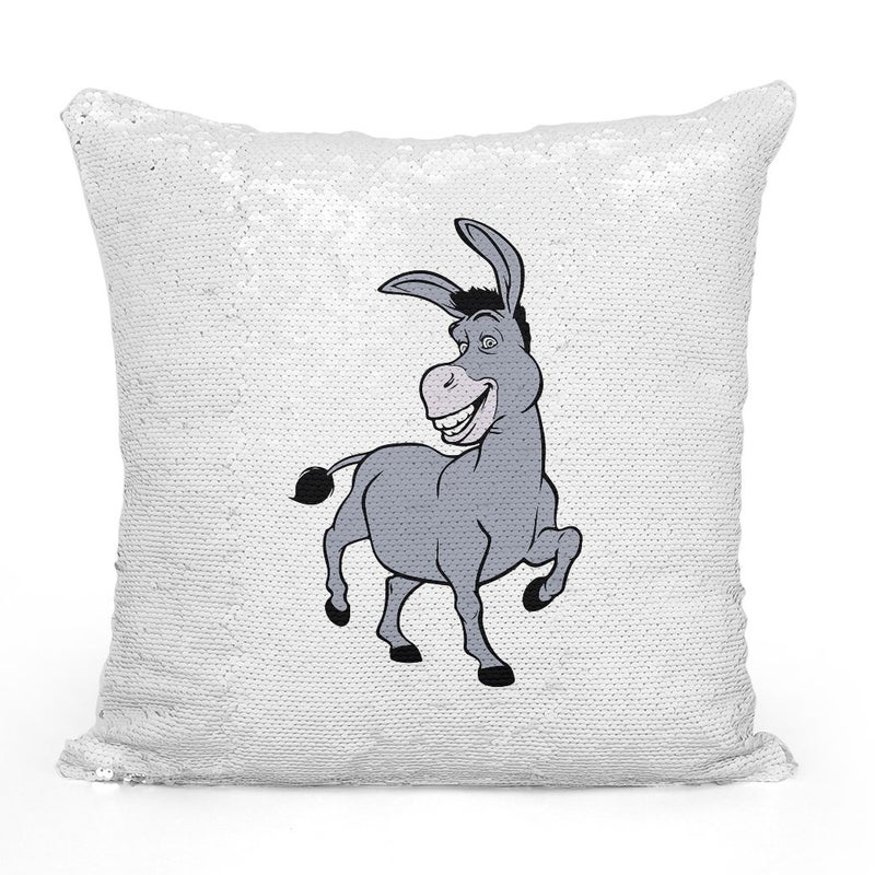Donkey Cute Green Shrek Sequin Throw Pillow With Stuffing Grey/White 16x16inch - Image 2