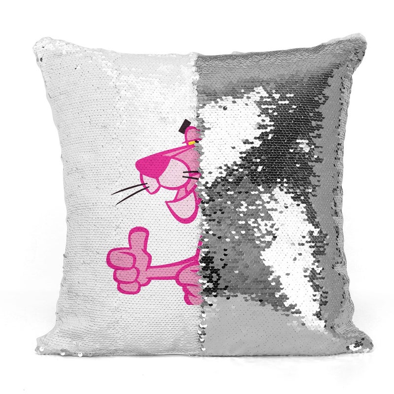 Thumbs Up Pink Panther Sequin Throw Pillow With Stuffing Multicolour 16x16inch - Image 3