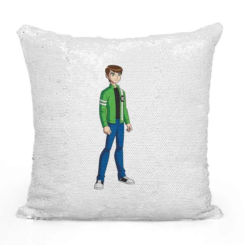 Generic - Ben 10 Smart Sequin Throw Pillow With Stuffing Grey/White 16x16inch - Image 1