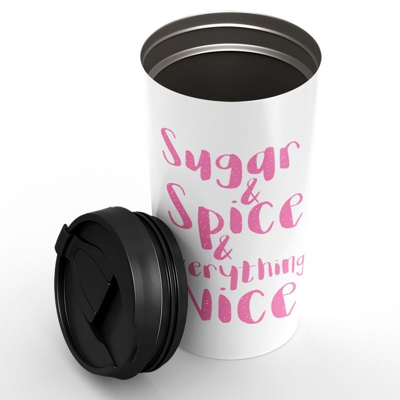 LOUD UNIVERSE Stainless Steel Travel Tumbler With Acrylic Lid Sugar Spice And Nice Quote White  - Image 2