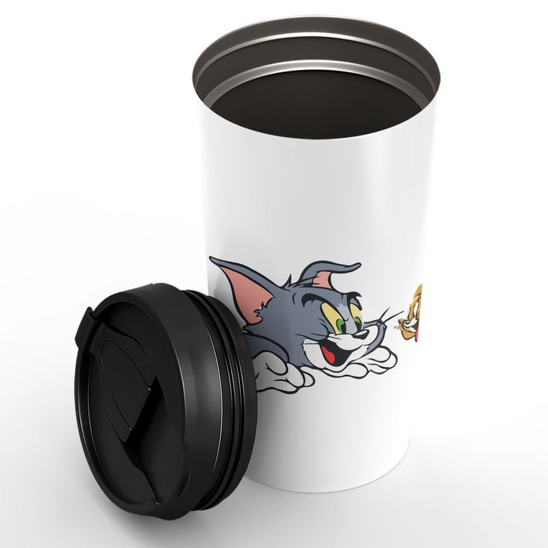 LOUD UNIVERSE Stainless Steel Travel Tumbler With Acrylic Lid Tom And Jerry Classic White  - Image 2
