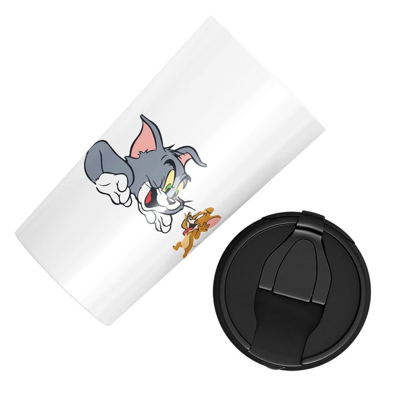 LOUD UNIVERSE Stainless Steel Travel Tumbler With Acrylic Lid Tom And Jerry Classic White  - Image 3