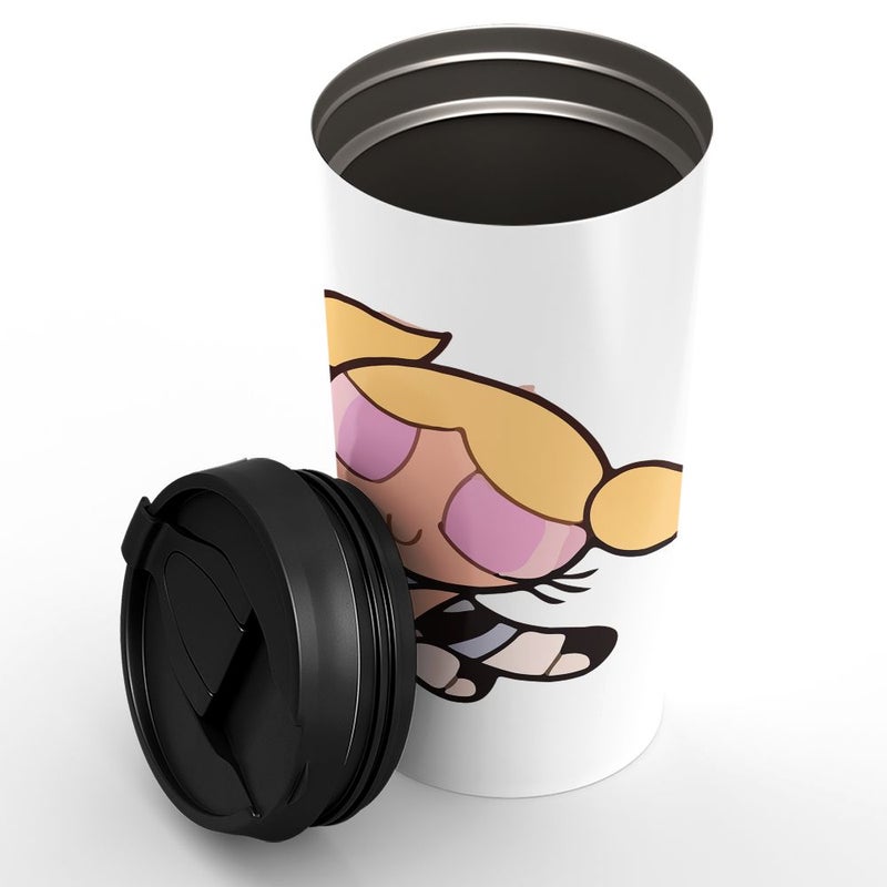 LOUD UNIVERSE Stainless Steel Travel Tumbler With Acrylic Lid Cute Girl Power Puff White - Image 2