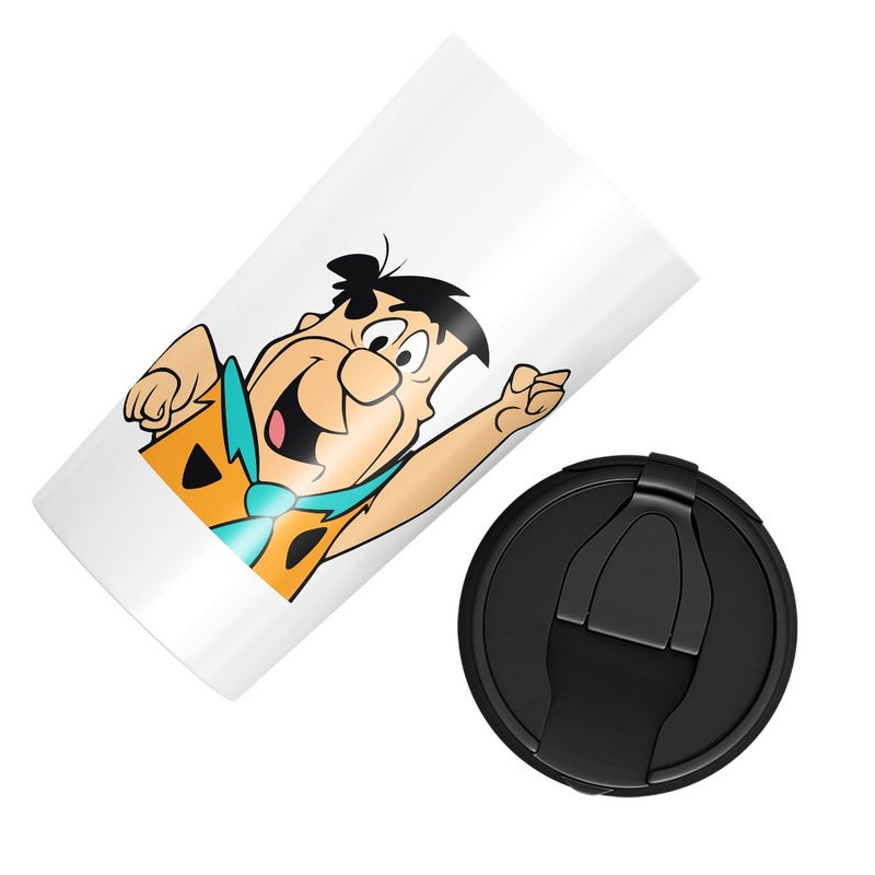 LOUD UNIVERSE Stainless Steel Travel Tumbler With Acrylic Lid Fred Flintstone White  - Image 3