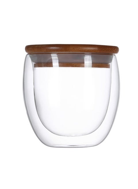 Double Layer Wall Tea Cup With Bamboo Lid Clear
