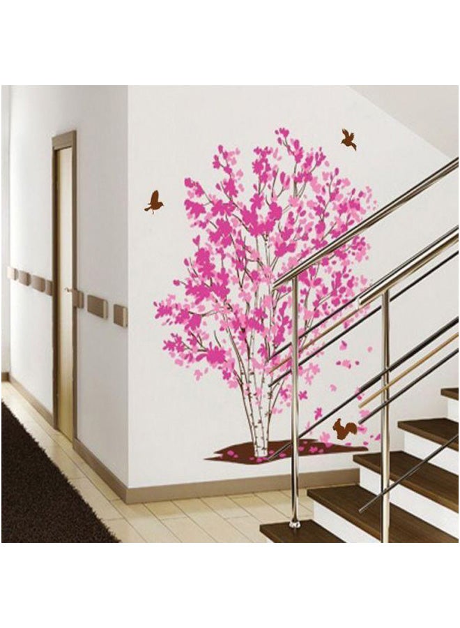 Flowers Birds Tree Floral Sticker Pink 90x60centimeter