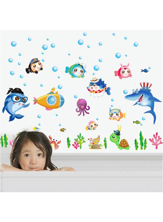 Sea Bottom Fish Wall Sticker Yellow/Blue/Green 60x90cm