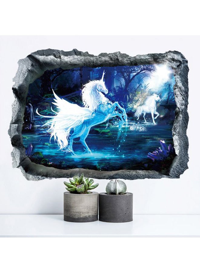 3D Unicorn Wall Sticker Blue/White/Grey 50x70cm