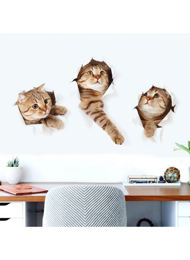 3D Cat Wall Sticker White/Beige 40x60cm