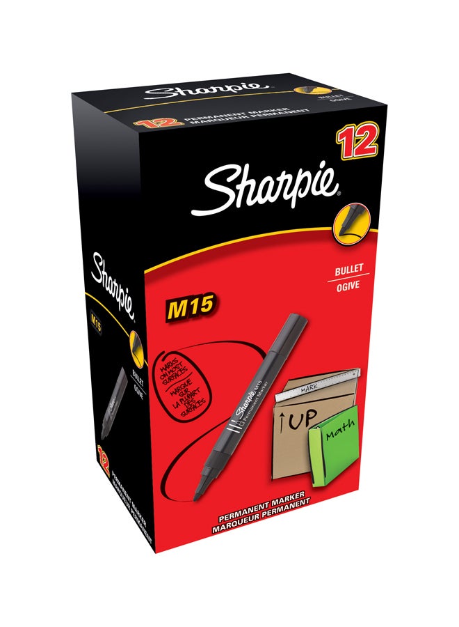 شاربي طقم أقلام ماركر دائمة مكوّن من 12 قطعة أسود - Image 2