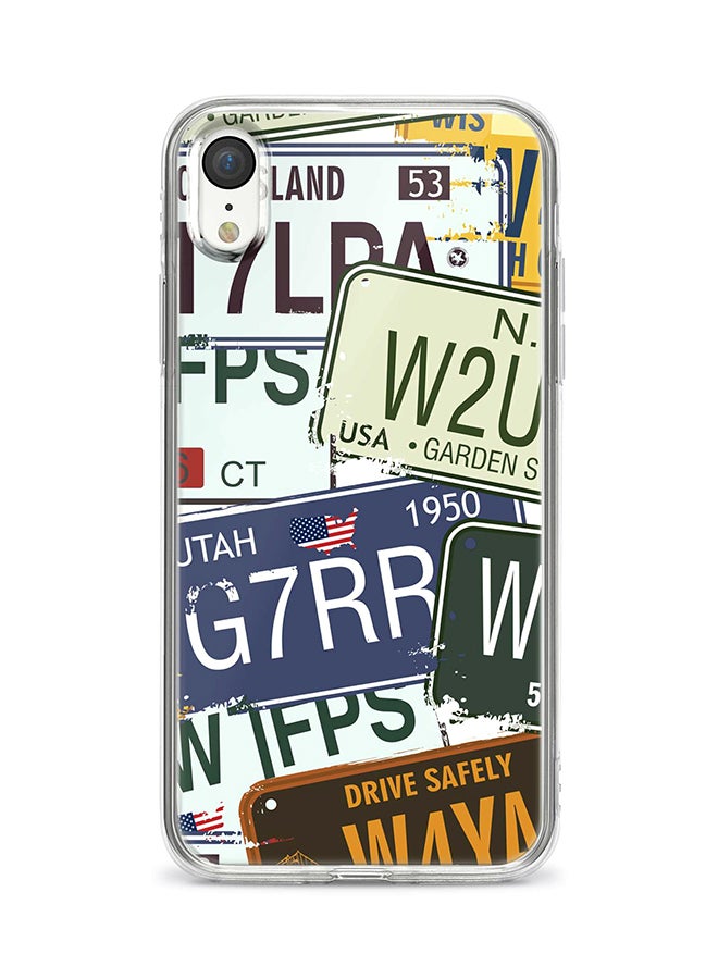 ستايلايزد غطاء حماية كلاسيكي شفاف من جل البولي يوريثان الحراري الناعم بتصميم رفيع ومرن لهاتف أبل آيفون XR - بطبعة كاملة للوحات أرقام السيارة متعدد الألوان