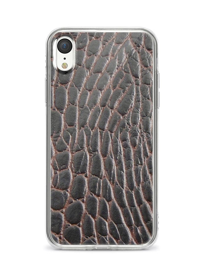 Apple iPhone XR Classic Clear Case Soft TPU Gel Thin Transparent Flexible Cover - Cowhide Leather (Brown-Black) Full Print Multicolour