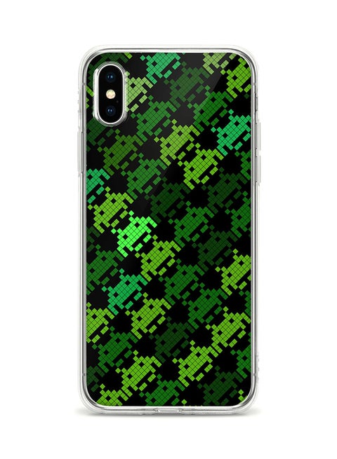 Apple iPhone XS / X Classic Clear Case Soft TPU Gel Thin Transparent Flexible Cover - Invader Matrix Full Print Green