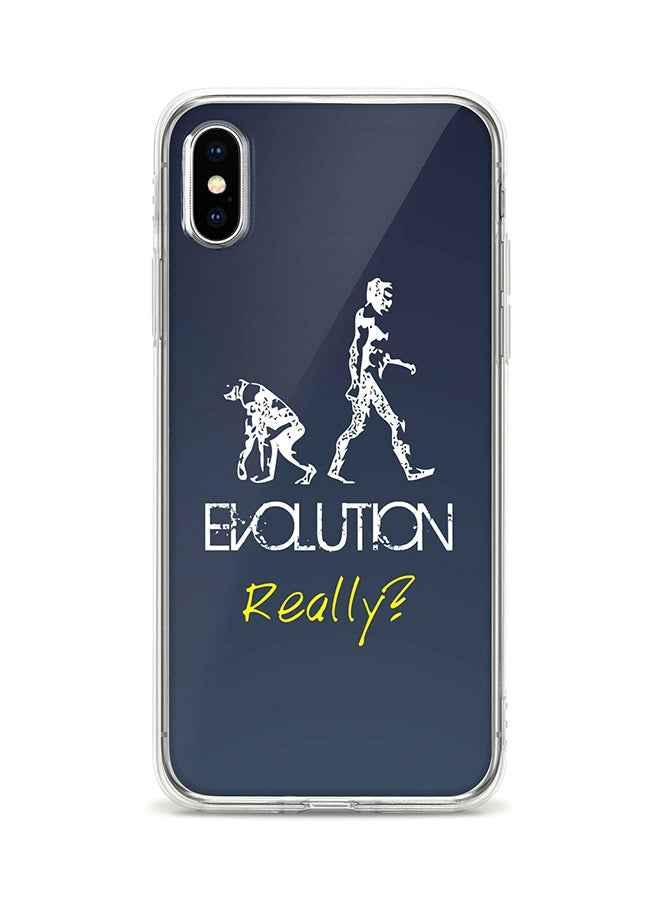 غطاء حماية مرن لهاتف أبل آيفون Xs / X طبعة كاملة بلون رمادي وتصميم بعبارة"’Evolution, Really"