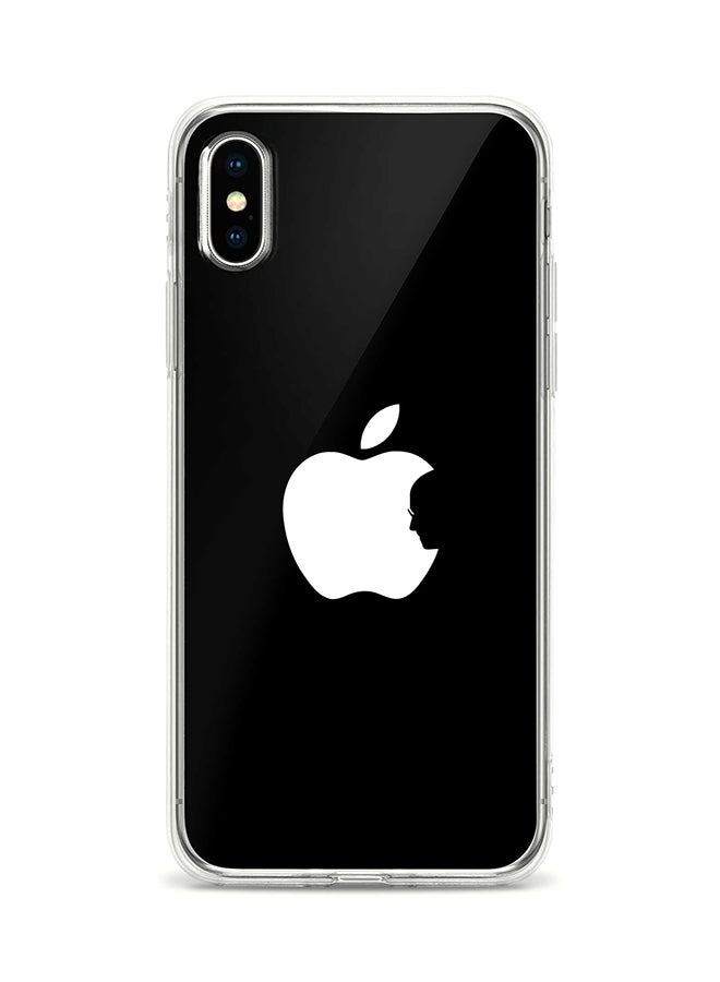 غطاء حماية مرن لهاتف أبل آيفون Xs / X نمط أسود مطبوع بالكامل بتصميم تفاحة للمخترع ستيف