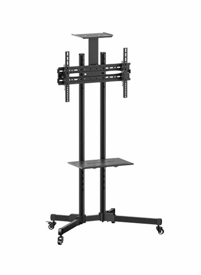 Mobile TV Stand Rolling TV Cart: Floor TV Trolley for 32” to 65” LCD LED Flat Curved Screen Tilt Height Adjustable with Wheels Cable Management Black Black