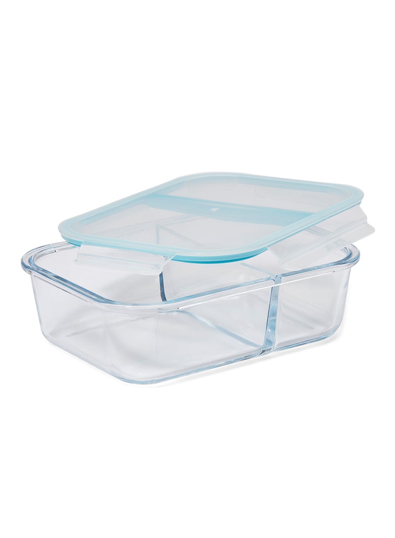 TALIONA Boro Pro Rectangular Divided Food Storage Container With Lid Blue/Clear 1520ml - Image 2