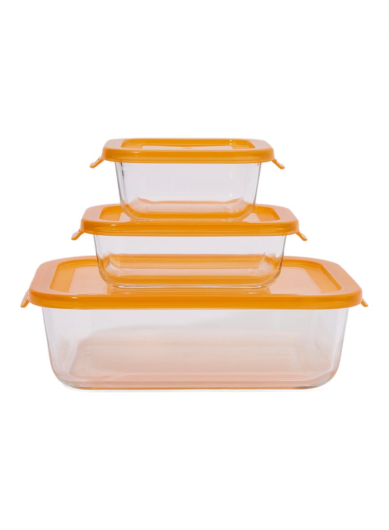 TALIONA Boro 3-Piece Rectangular Food Storage Container Set with Lids Orange Orange/Clear 320/370/1520ml - Image 1