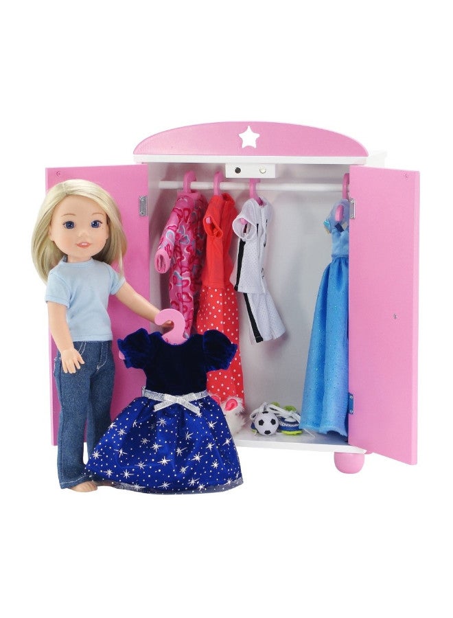 Emily Rose Doll Clothes - Armoire Closet Star Detail With 5 Doll Clothes Hanger - Image 1