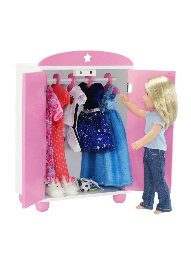 Emily Rose Doll Clothes - Armoire Closet Star Detail With 5 Doll Clothes Hanger - Image 1