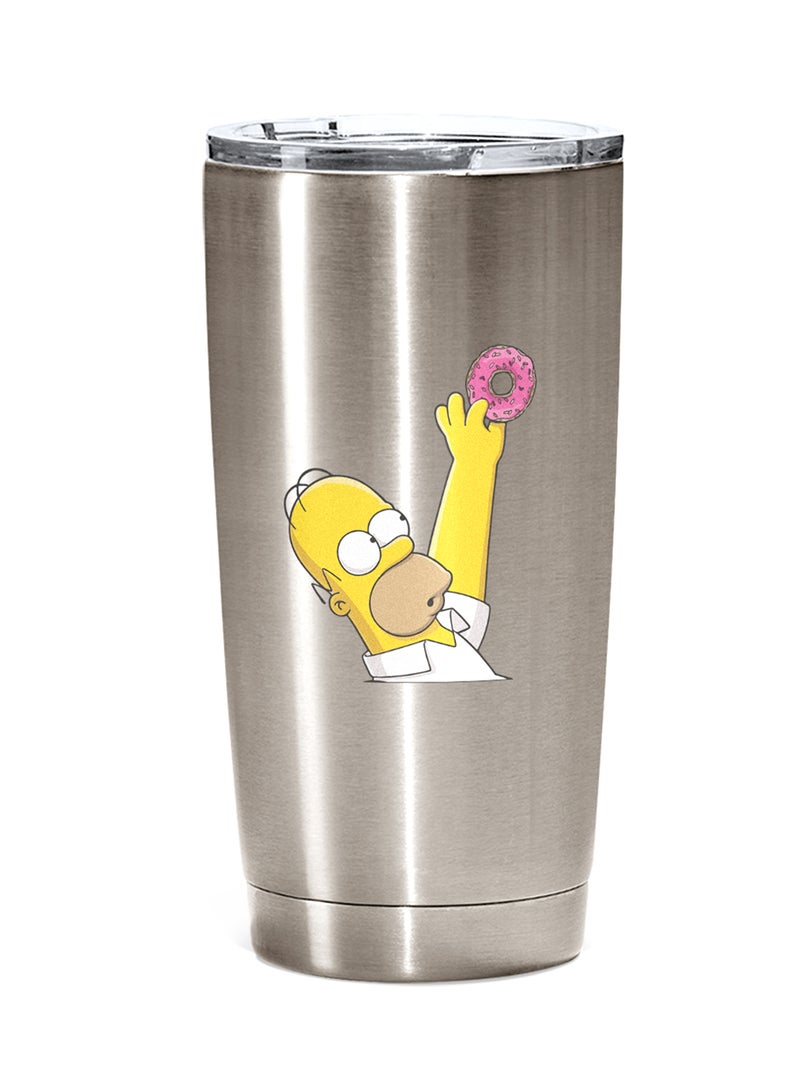 LOUD UNIVERSE Stainless Steel Travel Tumbler With Acrylic Lid The Simpsons Pink Donut Silver 