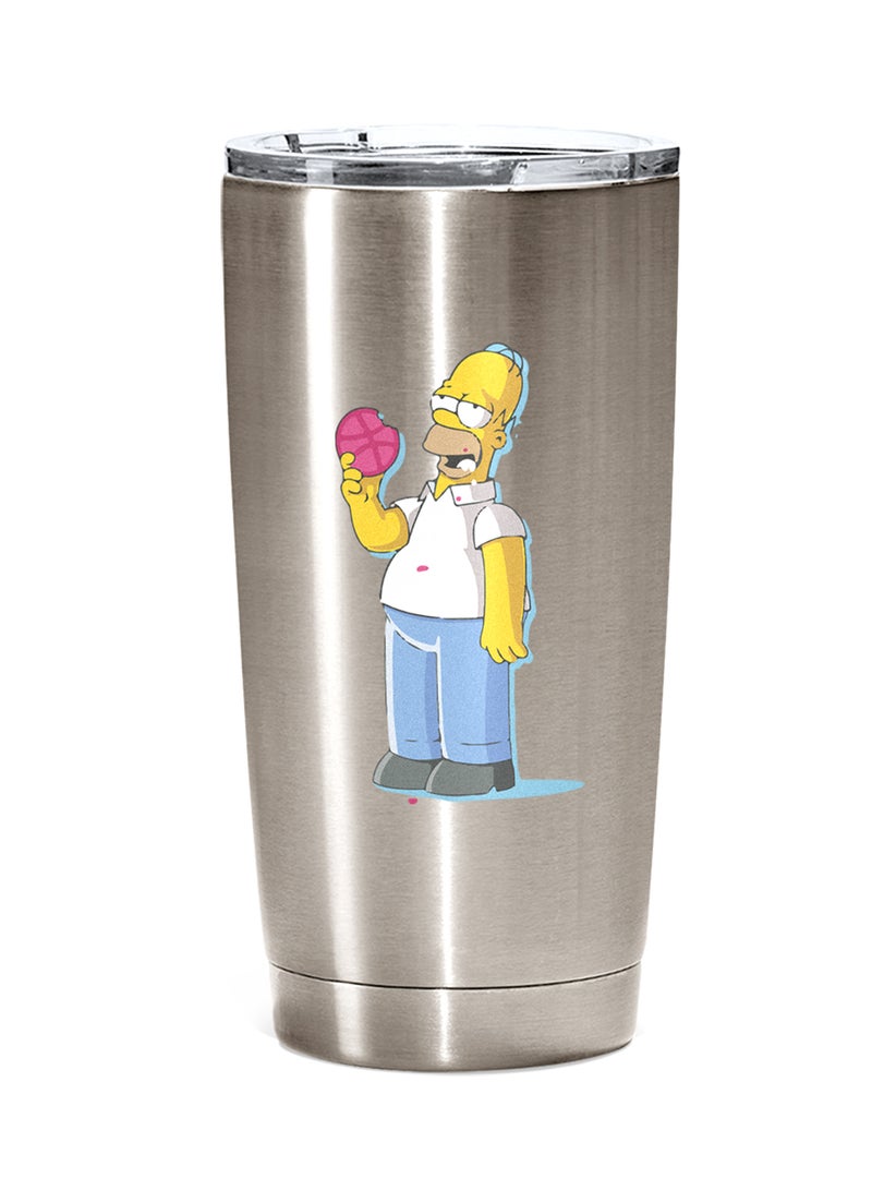 LOUD UNIVERSE Stainless Steel Travel Tumbler With Acrylic Lid The Simpsons Donut Silver 
