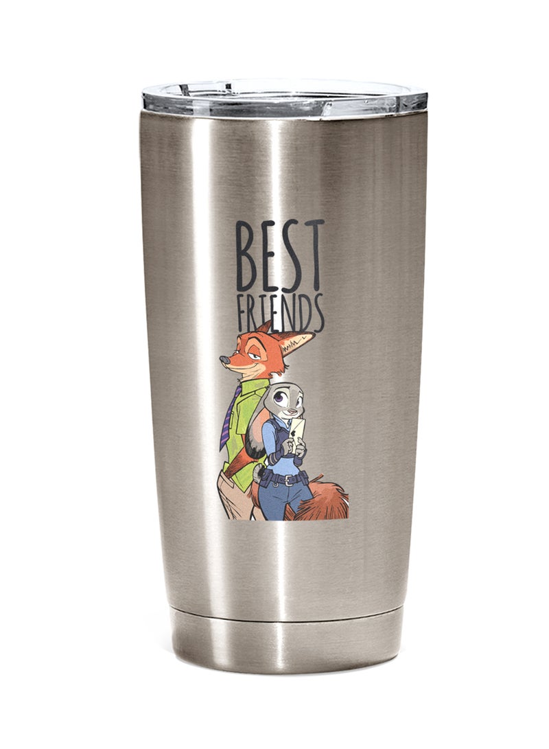 LOUD UNIVERSE Stainless Steel Travel Tumbler With Acrylic Lid Zootopia Friends Silver 