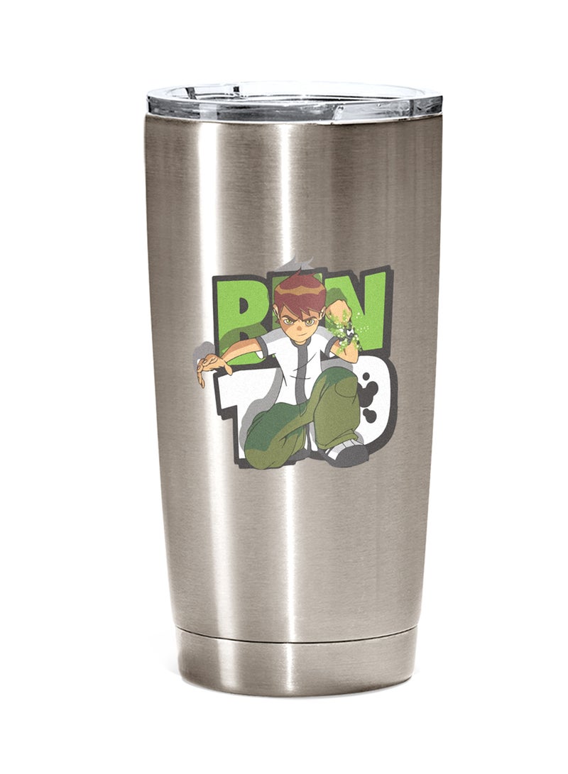 LOUD UNIVERSE Stainless Steel Travel Tumbler With Acrylic Lid Ben 10 Green Silver 